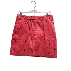 British‎ Khaki Coral Pink Anchor Embroidered Mini Skirt Womens 4 Nautical Preppy
